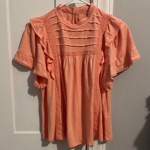 Cupio Coral Ruffle Sleeve Blouse